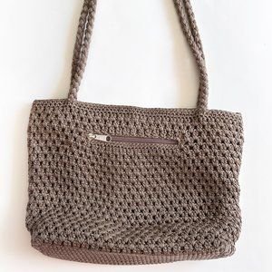 NWOT Lina Women's Tan Crochet Knit Braided Strap Handbag Shoulder Bag 13" x 10"